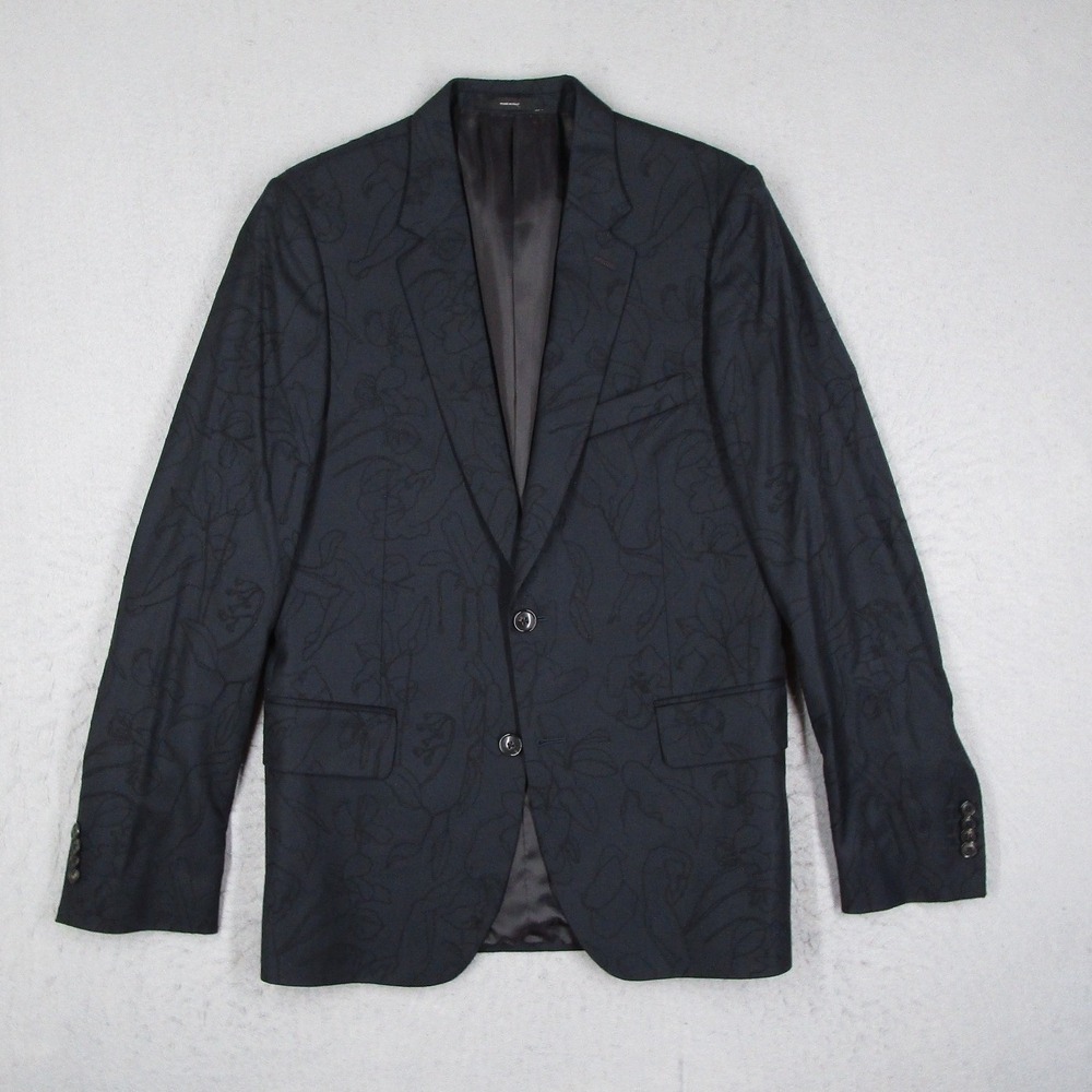 Paul Smith Soho Fit Suit Mens 38R Black Floral Embroidered Wool Jacket Italy